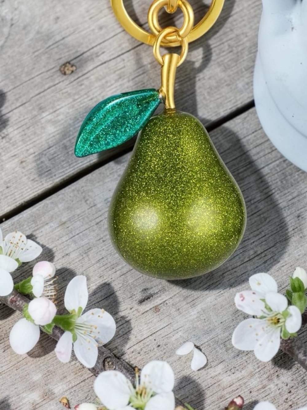 Pear green glitter bag,charm keychain resin, and metal New - Picture 4 of 7